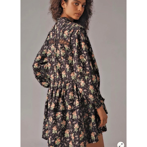 Anthropologie Babydoll Dress Medium Balloon Sleeve Floral Swiss Dot Boho Cottage - Picture 9 of 16